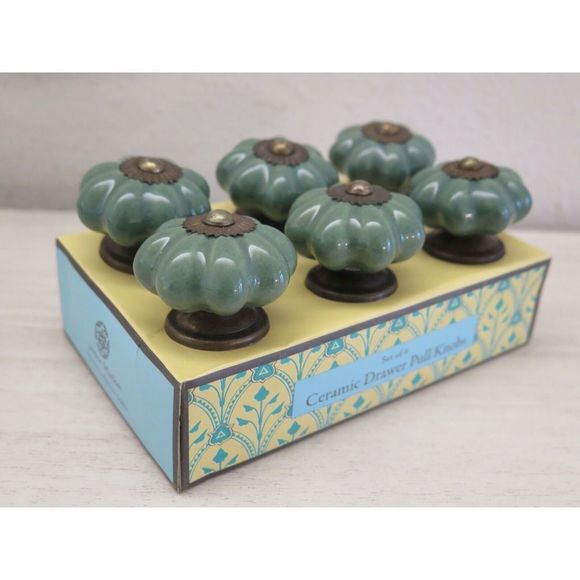 Jaipur Market Green Ceramic Drawer Knobs, Set Of 6 - Picture 4 of 7